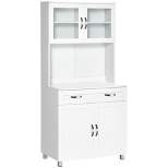 HOMCOM 67" Buffet with Hutch, Modern Kitchen Pantry, Freestanding Storage Cabinet with Framed Glass Doors, Shelves and Drawers, White