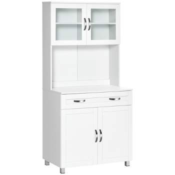HOMCOM 67" Buffet with Hutch, Modern Kitchen Pantry, Freestanding Storage Cabinet with Framed Glass Doors, Shelves and Drawers, White