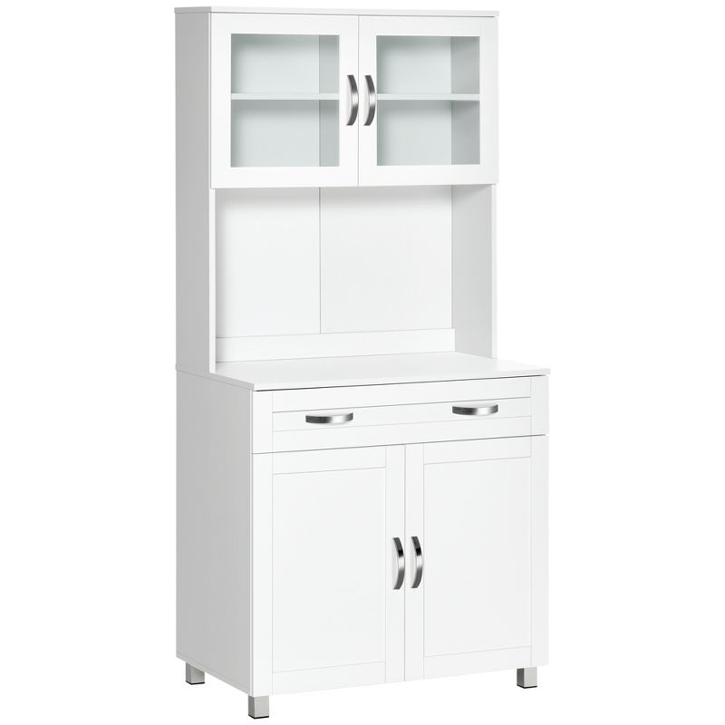 HOMCOM 67" Buffet with Hutch, Modern Kitchen Pantry, Freestanding Storage Cabinet with Framed Glass Doors, Shelves and Drawers, White, 1 of 9