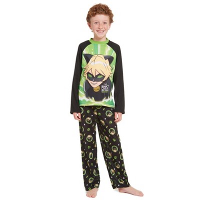Miraculous Cat Noir Little Boys Long Sleeve Pajama Shirt & Pants Black/Green 5