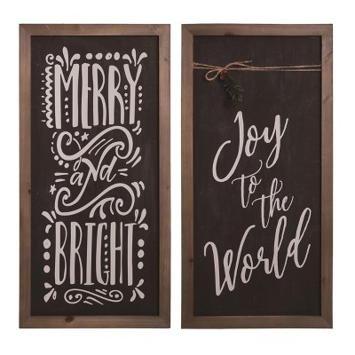 Transpac Set of 2 MDF Greenery Christmas Wall Art Multicolored Indoor Holiday Decor Gift for Hostess Easy Care Cheer