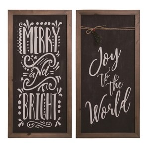 Transpac Set of 2 MDF Greenery Christmas Wall Art Multicolored Indoor Holiday Decor Gift for Hostess Easy Care Cheer - 1 of 1