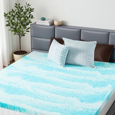 INFURNIC Mattresses High Density Memory Foam Cooling Gel Breathable Mattress Bed Topper For Back Pain, Skin Friendly, White And Blue, 74"*54"*3"