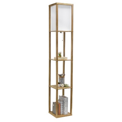 62.5" Black MDF 3-Tier Floor Lamp with Linen Shade