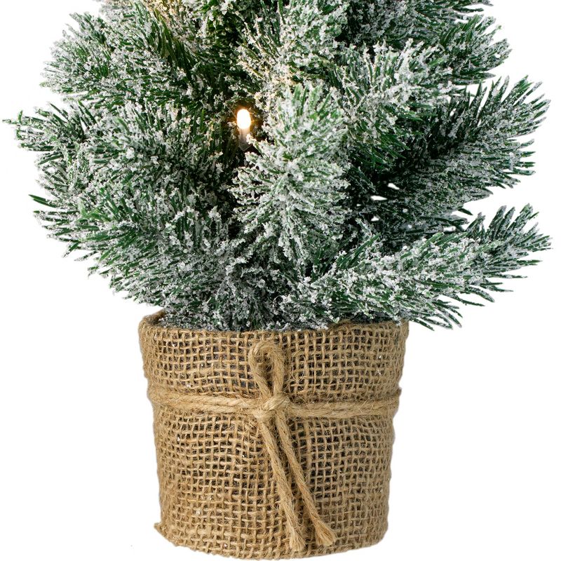 Northlight 1.4 FT LED Mini Flocked Artificial Tabletop Christmas Tree with Burlap Base, Clear Lights, 3 of 5
