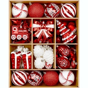 82pcs Christmas Balls Ornaments Set, Delightful Classic Gift Set, Shatterproof Plastic Decor for Xmas Tree Holiday Wedding Party - 1 of 4