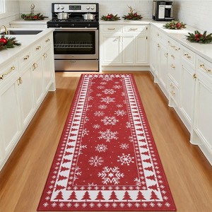 Orieon 24x96 in Christmas Runner Rug, Washable Non-Slip Holiday Rug with Snowflake Pattern, Low Pile Hallway & Kitchen Mat for Living Room, Red - 1 of 4