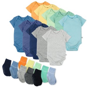 Honest Baby 20-Pack Organic Cotton Short Sleeve Bodysuit & Sock Bundle - 1 of 4