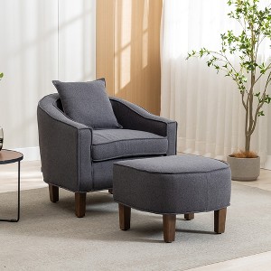 Modern Accent Chair with Ottoman, Comfy Reading Chair,Upholstered Single Sofa Side Chair, Club Tub Round Armchair for Living Room Bedroom Office - 1 of 4