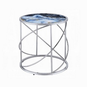 Royal Hampton Round Side End Table, 22 Inch, Open Chrome Base Blue Faux Marble - 1 of 4