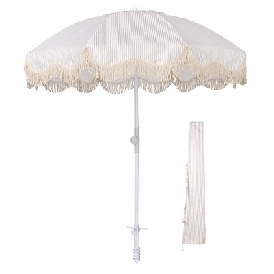 LAGarden Ocean 6 Ft Beach Umbrella with 8 Ribs Sand Anchor Push Button Tilt with Heavier Tassle Carry Bag Outdoor Beach Pool Party