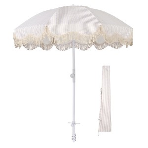 LAGarden Ocean 6 Ft Beach Umbrella with 8 Ribs Sand Anchor Push Button Tilt with Heavier Tassle Carry Bag Outdoor Beach Pool Party - 1 of 4