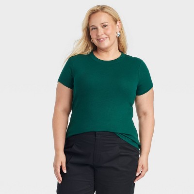 Women's Slim Fit Short Sleeve Ribbed T-Shirt - A New Day™
