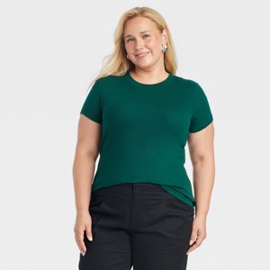 Women's Slim Fit Short Sleeve Ribbed T-Shirt - A New Day™ - 1 of 3