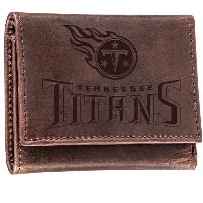 Evergreen NFL Tennessee Titans Brown Leather Trifold Wallet Officially Licensed with Gift Box