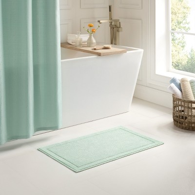 Silt Green Cotton Bath Rug with Non-Slip Backing, 17x24 Inches