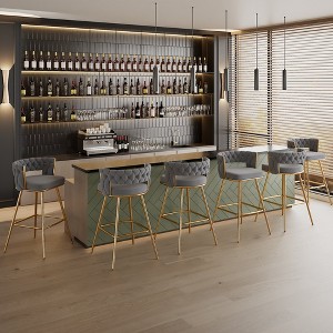 VECELO Modern Braided Bar Stools Set of 2/4, Counter Height Kitchen Island Stools, Upholstered Bar Chairs with Back Support - 1 of 4