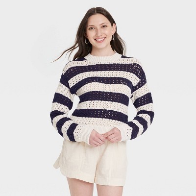 Women's Openwork Crewneck Pullover Sweater - Universal Thread™