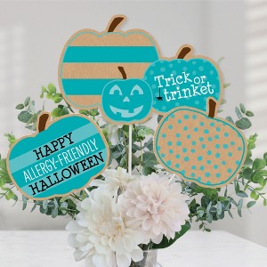 Big Dot of Happiness Teal Pumpkin - Halloween Allergy Friendly Trick or Trinket Centerpiece Sticks - Table Toppers - Set of 15 - 1 of 4