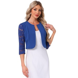 INSPIRE CHIC Women's Work Floral 3/4 Lace Trim Sleeves Open Front Bolero Shrug - 1 of 4