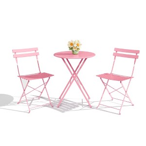 COZONY 3-Piece Folding Bistro Set with 2 Chairs and Table, Steel Outdoor Patio Furniture for Balcony Garden Patio - 1 of 4