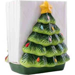 Ceramic Christmas Tree Napkin Holder, Hand-Painted Holiday Table Decor for Festive Dining - 1 of 4