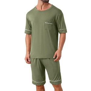 INSPIRE CHIC Men's Summer Short Sleeves Crew Neck with Pockets Nightwear Pajama Set - 1 of 4