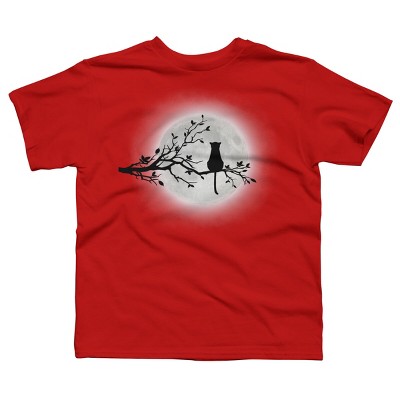 Boy's Design By Humans The Cat and The Moon By Maryedenoa T-Shirt