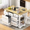 Kitchen Island with Drop Leaf and Power Outlet, Rolling Cart with 6 Drawers and Pull-Out Trash Cabinet, MDF Frame Kitchen Island-Coolbibila - 3 of 4