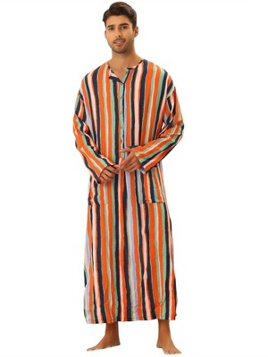 Lars Amadeus Men's Long Sleeves Button Striped Nightgown with Pockets