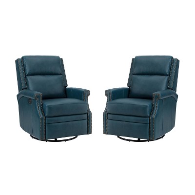 Favonius Genuine Leather Swivel Rocker Recliner with Nailhead Trim for Bedroom and Living Room, Set of 2 | ARTFUL LIVING DESIGN