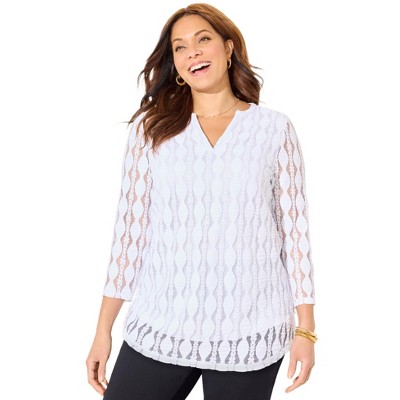 Catherines Women's Plus Size Textured Lace Knit Top