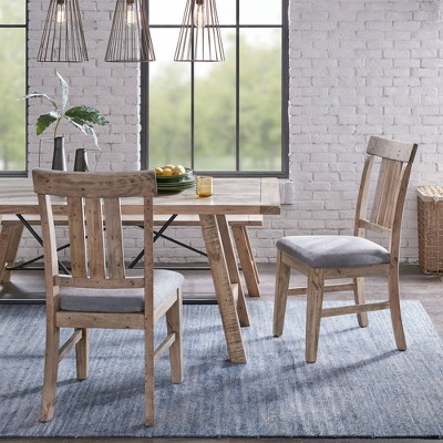 Natural Wood and Grey Upholstered High Side Chair