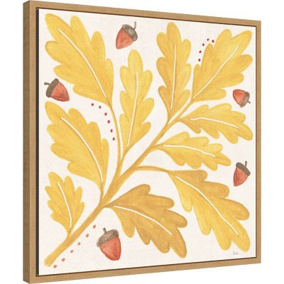 Yellow Oak Leaves and Acorns Framed Canvas Wall Art Print