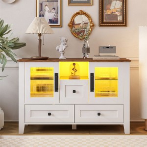 Sideboard Buffet Cabinet, Wooden Buffet Server Console Table With Glass Doors, Tempered Glass Shelves, Coffee Bar Cabinet For Kitchen Dining Room - 1 of 4