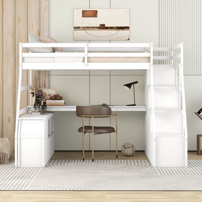 NicBex Twin Size Bunk Bed with Desk Loft Bed Bed Frame with 2 Shelves, 7 Drawers, Stair and Full Length Guardrails, No Box Spring Required