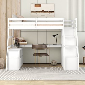 NicBex Twin Size Bunk Bed with Desk Loft Bed Bed Frame with 2 Shelves, 7 Drawers, Stair and Full Length Guardrails, No Box Spring Required - 1 of 4