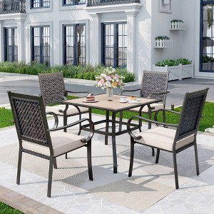 5pc Patio Set with Steel Table & Wicker Rattan Dining Chairs with Cushions - Captiva Designs - 1 of 4