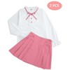 Girls Skirts with White Blouse Ruffle Long Sleeve Button Down Shirt and Pleated Skirt School Uniform 2 Piece Outfit,Pink - 150 - 2 of 4