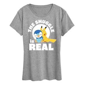 Women's - Pokémon - The Snuggle Is Real Pikachu and Piplup Short Sleeve Graphic T-Shirt - 1 of 4