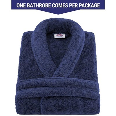 Navy Blue L/XL Fleece Bathrobe with Shawl Collar