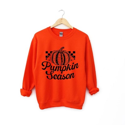 Simply Sage Market Women's Graphic Sweatshirt Checkered Pumpkin Season Cursive