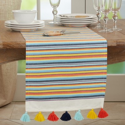 Colorful Cotton Fiesta Stripe Table Runner with Tassels