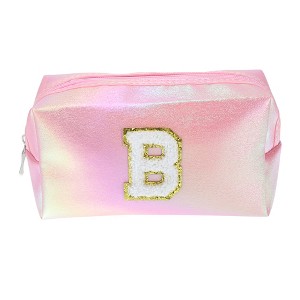 Unique Bargains Women's Durable Letter B Cosmetic Bag Pink 1 Pc - 1 of 3