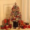 3FT Christmas Tree, Pre-Lit Artificial Christmas Tree with Vintage Potted Base, Flocked Snow 78 Warm White LED Lights Red Berries - 3 of 4