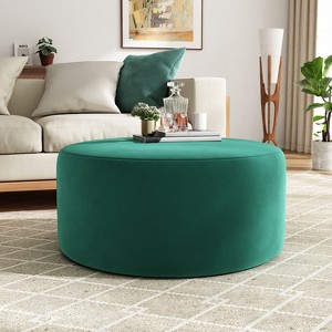 CAVINAS Luxurious Upholstered Round Ottoman Bench,Simple Velvet Ottoman for Living Room,Bedroom - 1 of 4