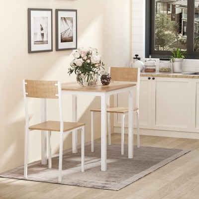 Compact White and Light Brown Wooden Dining Set with Metal Frame