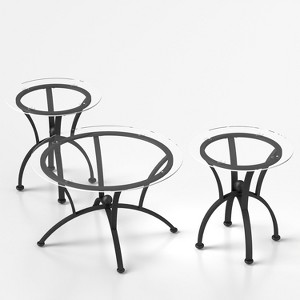 Vynxaria 3-Piece Rustic Black Coffee Tables Set - Round Tempered Glass Top Side Tables - 1 of 4