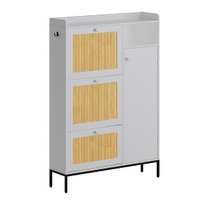 Whizmax Shoe Cabinet with 3 Flip Drawers, Rattan Free Standing Shoe Racks with Adjustable Shelves - 1 of 4