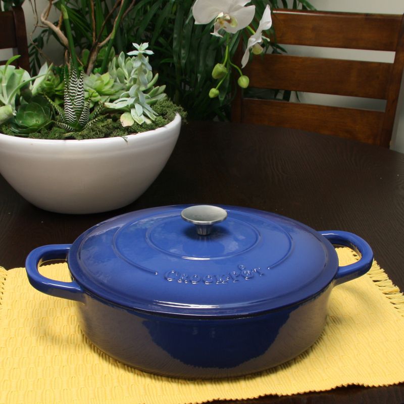 Crock Pot Artisan Enameled 5 Quart Cast Iron Round Braiser Pan with Self Basting Lid in Sapphire Blue, 5 of 12
